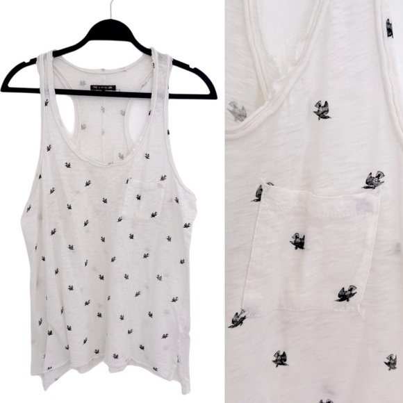 Rag & Bone 100% Cotton White Birds Sleeveless Tank Top Boho Cottagecore M - Picture 1 of 9